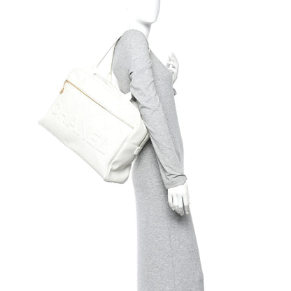 Chanel Calfskin Stitched Maxi Logo Bowling Bag White 3 of 21