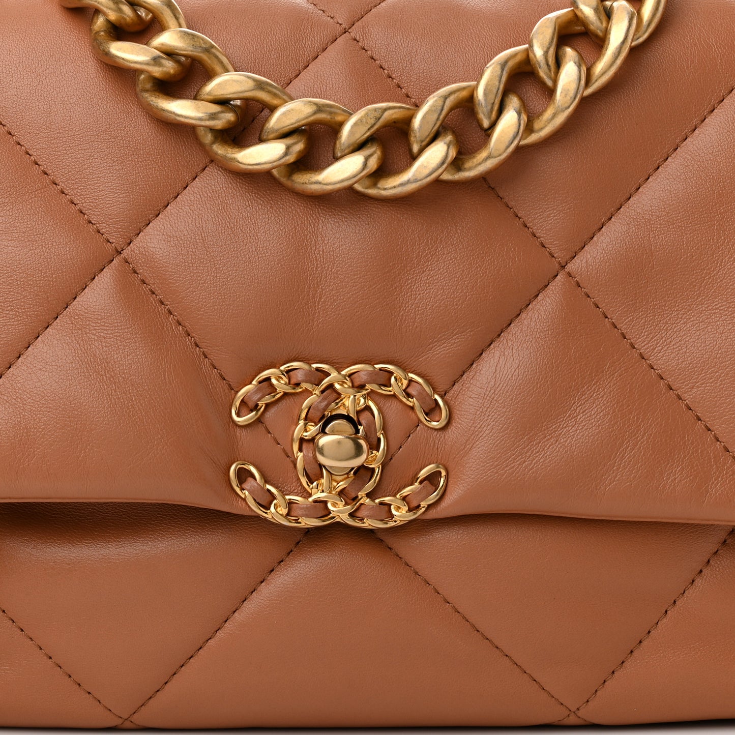 Lambskin Quilted Large Chanel 19 Flap Brown