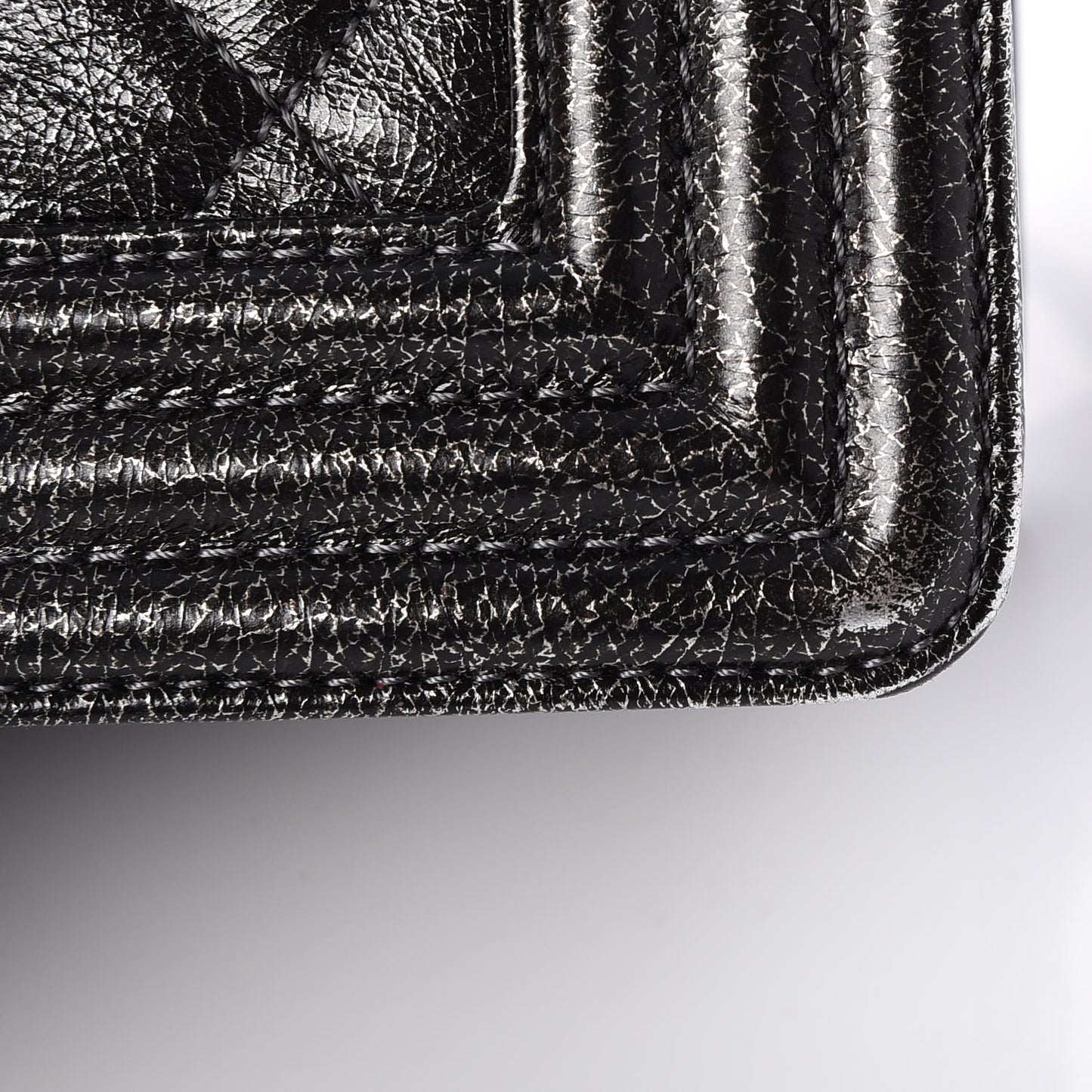 Cracked Metallic Calfskin Quilted Medium Boy Flap Dark Silver