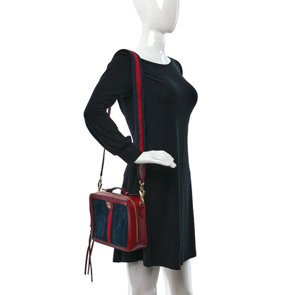 Gucci Suede Calfskin Web Small Ophidia Top Handle Shoulder Bag New Blue Romantic Cherry 2 of 9