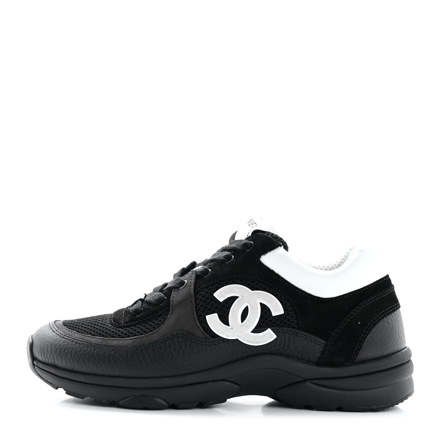 Mesh Suede Grained Calfskin Womens CC Sneakers 39 Black White