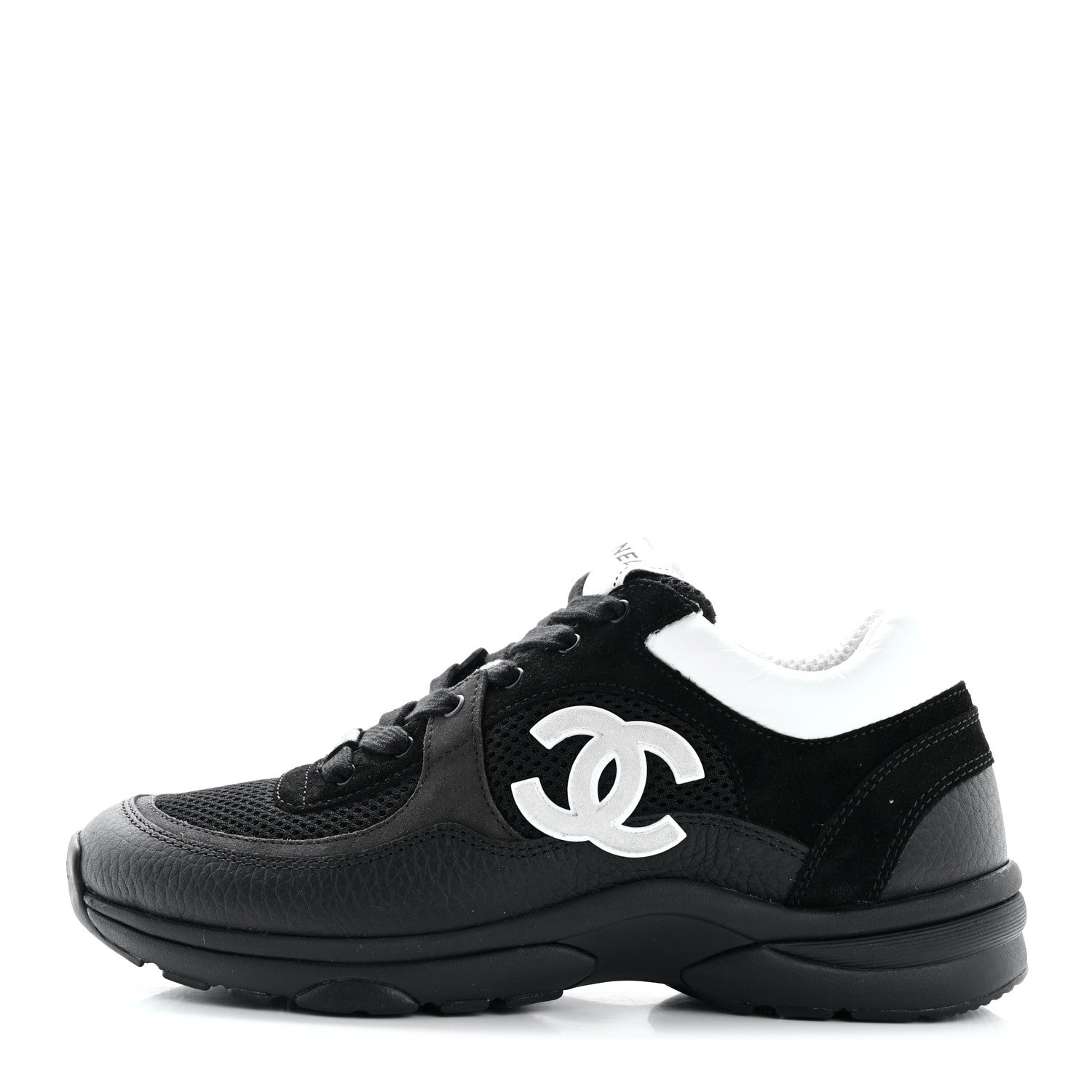 Chanel Mesh Suede Grained Calfskin Womens CC Sneakers 39 Black White 1 of 9