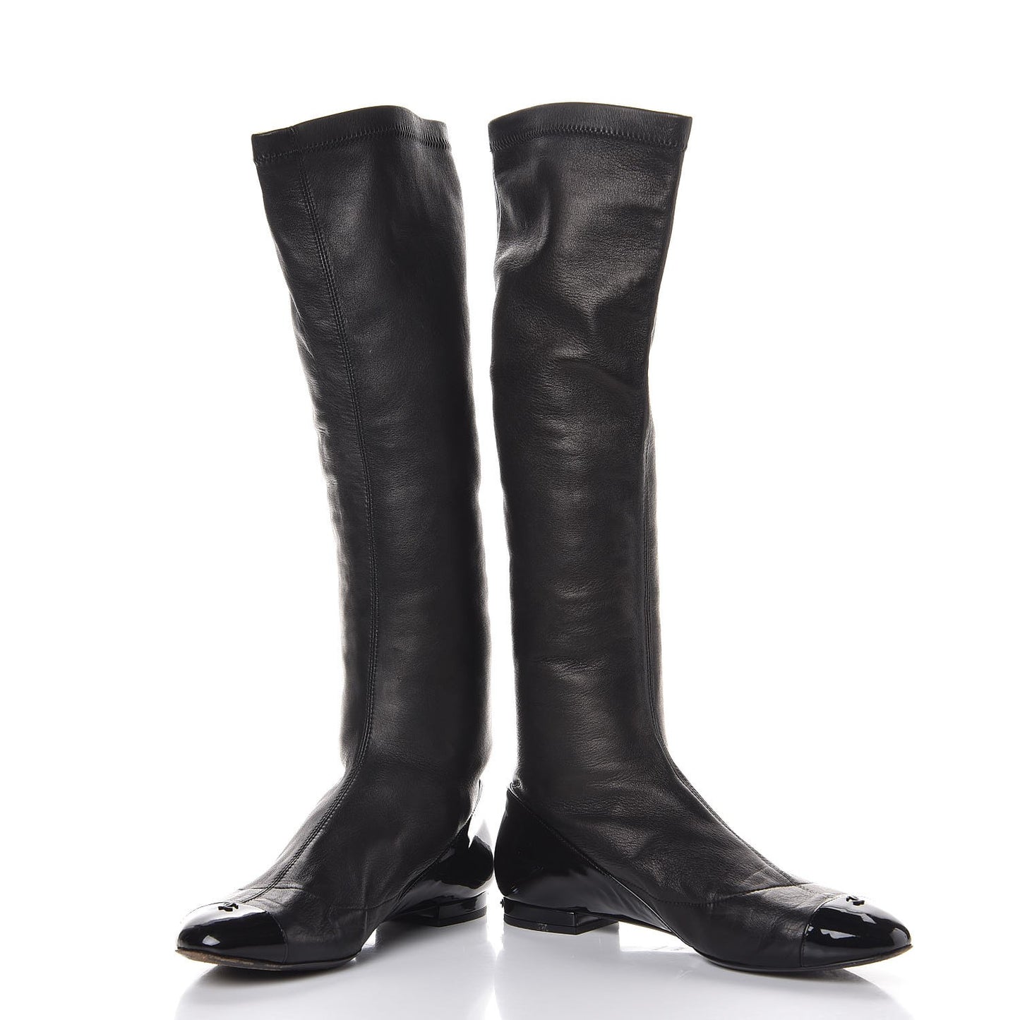 Lambskin Cap Toe Ballerina High Boots 39.5 Black