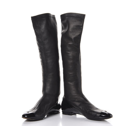 Chanel Lambskin Cap Toe Ballerina High Boots 39.5 Black 6 of 11
