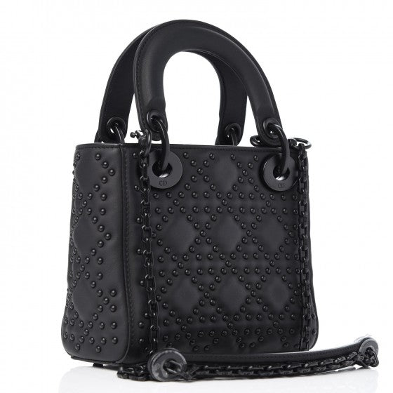 Ultra Matte Calfskin Cannage Studded Mini Supple Lady Dior Black