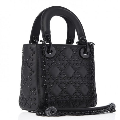 Christian Dior Ultra Matte Calfskin Cannage Studded Mini Supple Lady Dior Black 3 of 9