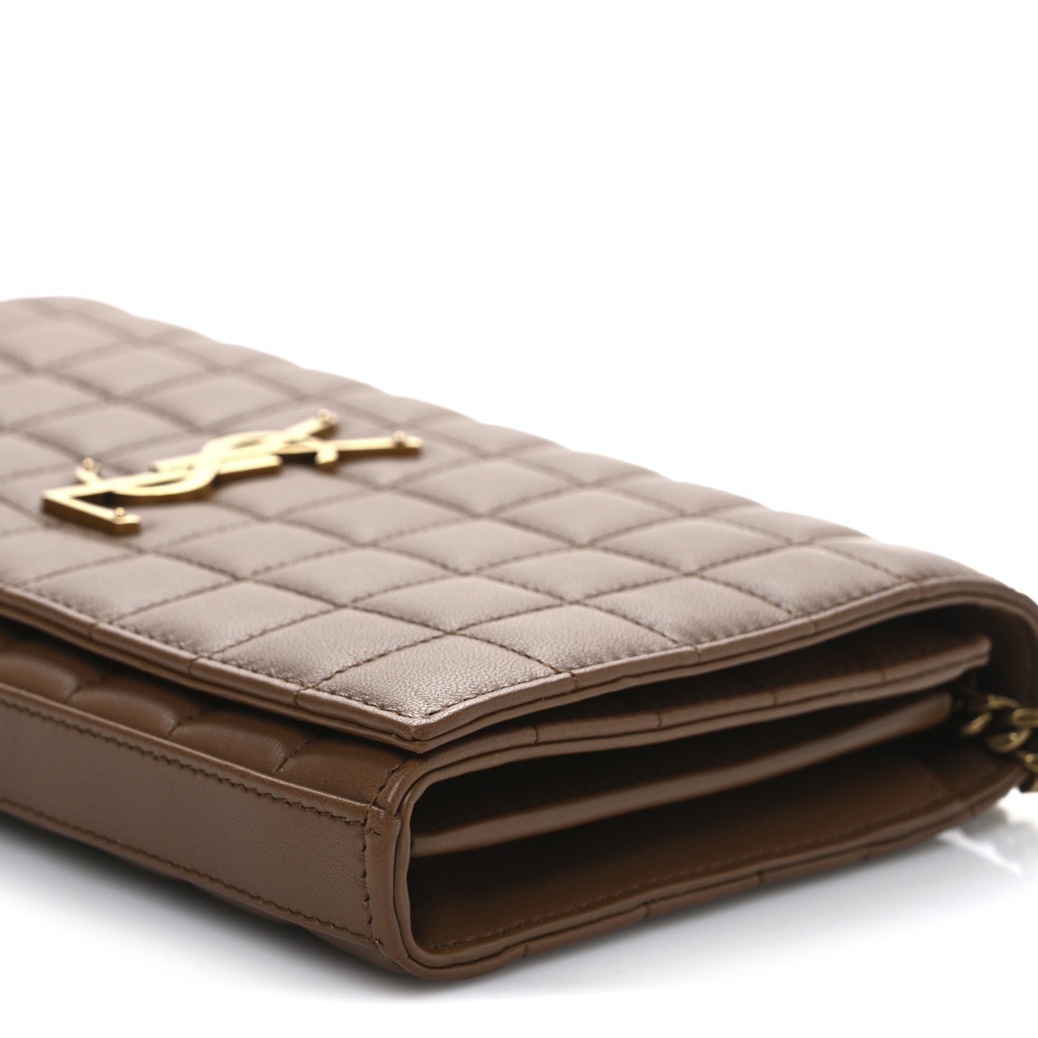 Saint Laurent Lambskin Carre Quilted Cassandre Chain Wallet Brown 11 of 11