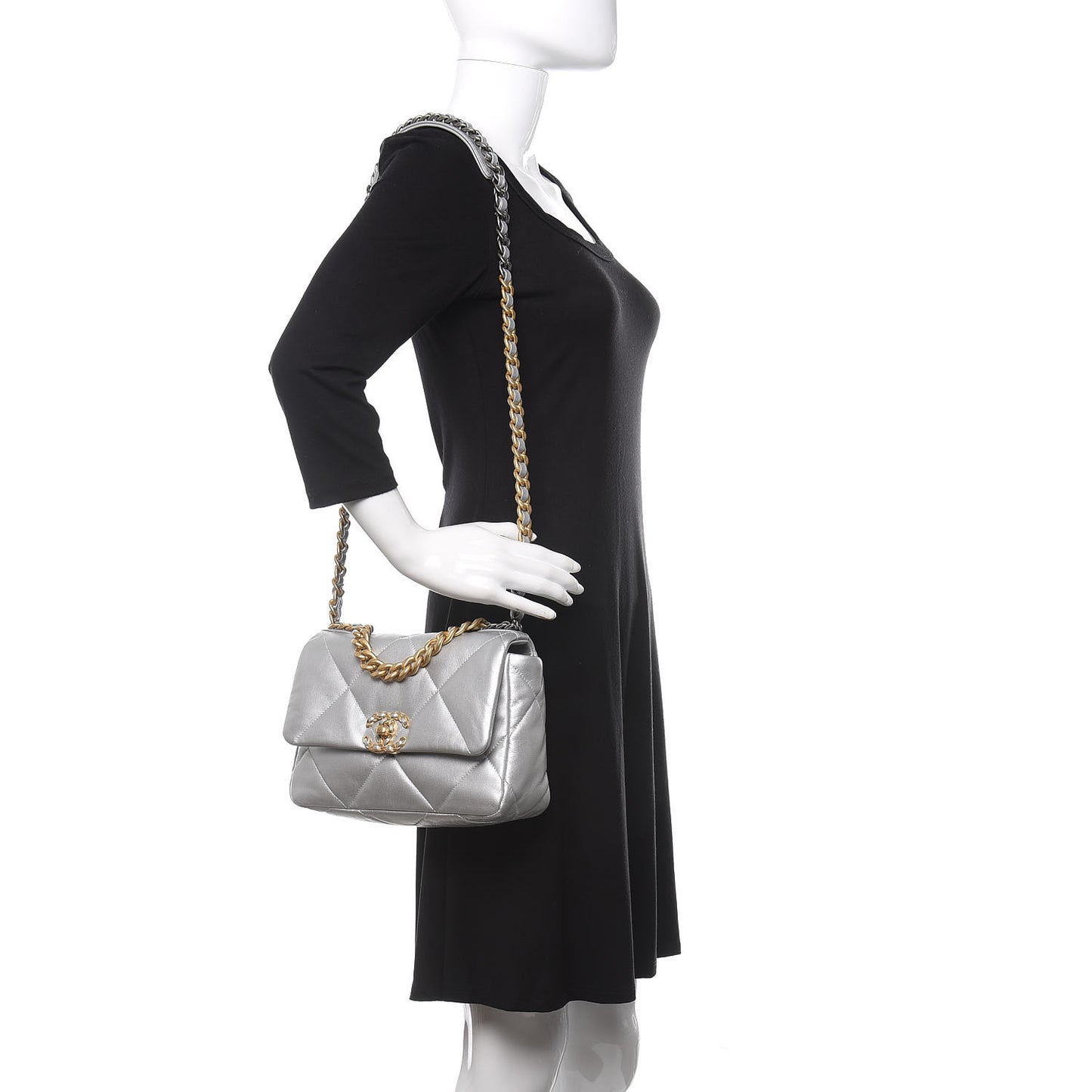 Metallic Goatskin Quilted Medium 19 Flap Silver