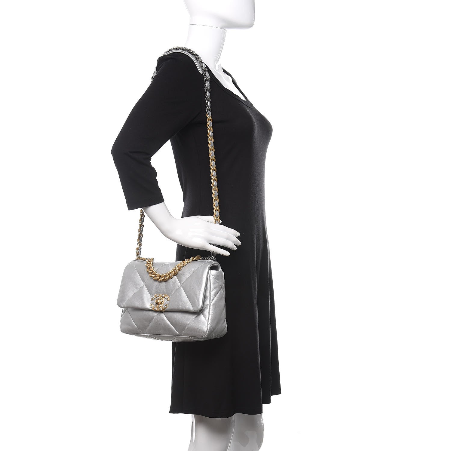 Chanel Metallic Goatskin Quilted Medium 19 Flap Silver 2 of 11