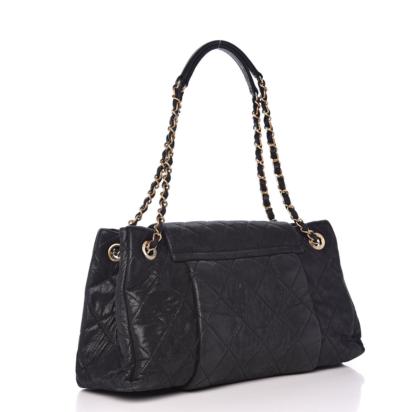 Iridescent Calfskin Medium Chic Quilt Flap Black