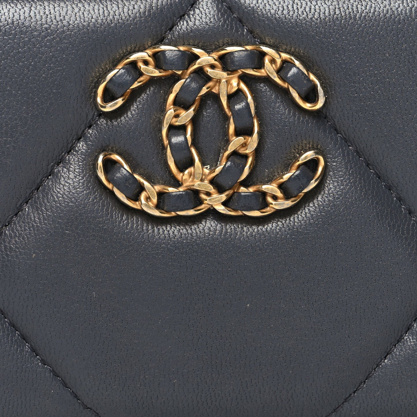 Lambskin Quilted Chanel 19 Zip Around Coin Purse Wallet Dark Grey