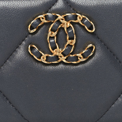 Chanel Lambskin Quilted Chanel 19 Zip Around Coin Purse Wallet Dark Grey 8 of 9