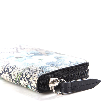 Gucci GG Supreme Monogram Blooms Zip Around Card Case Wallet Beige Blue Navy 6 of 9