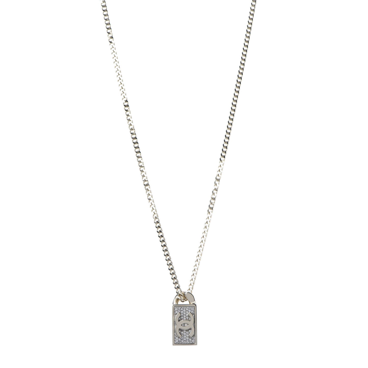 Crystal Dog Tag Charm Necklace Gold