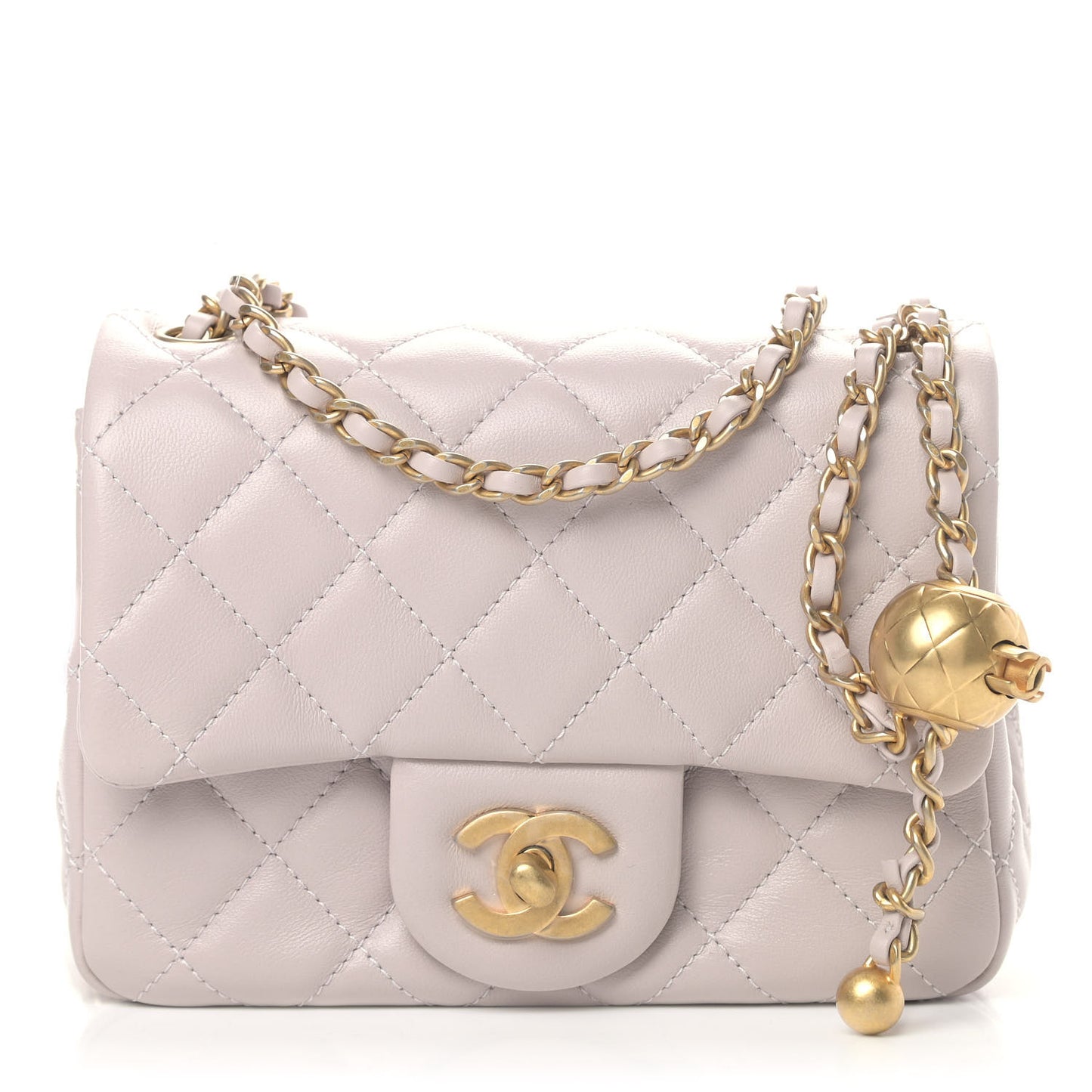Lambskin Quilted Mini Pearl Crush Flap Light Purple