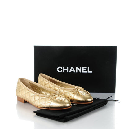 Chanel Metallic Lambskin Quilted CC Cap Toe Ballet Flats 35 Gold 8 of 8