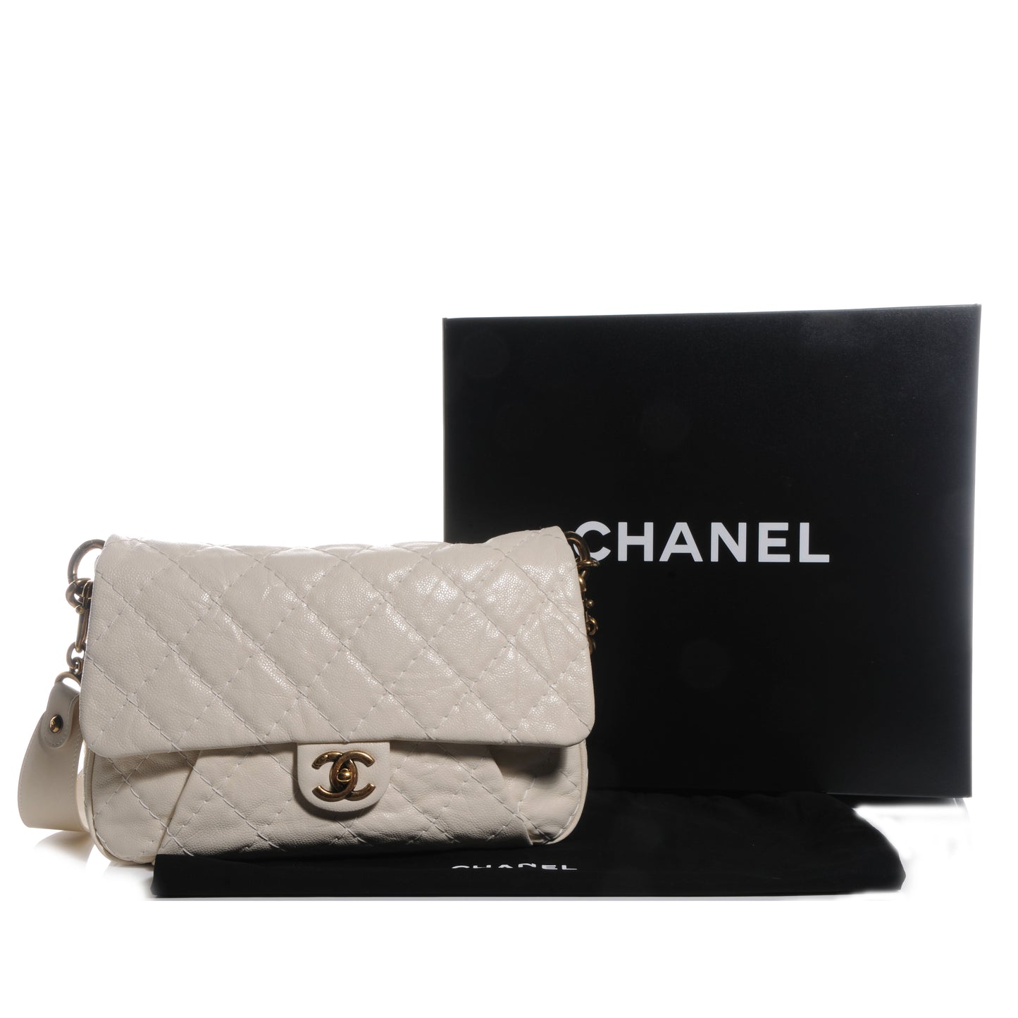 Crumpled Grain Calf Coco Pleats Messenger Flap Ivory