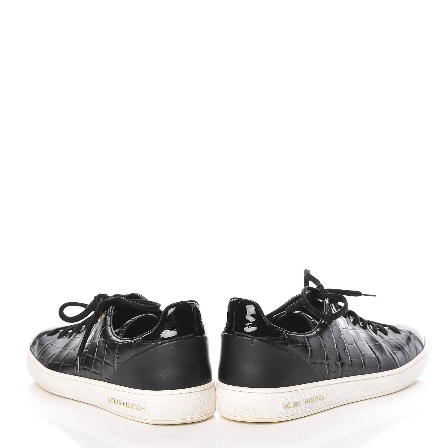 Louis Vuitton Calfskin Crocodile Embossed Frontrow Sneakers 37.5 Black 5 of 13