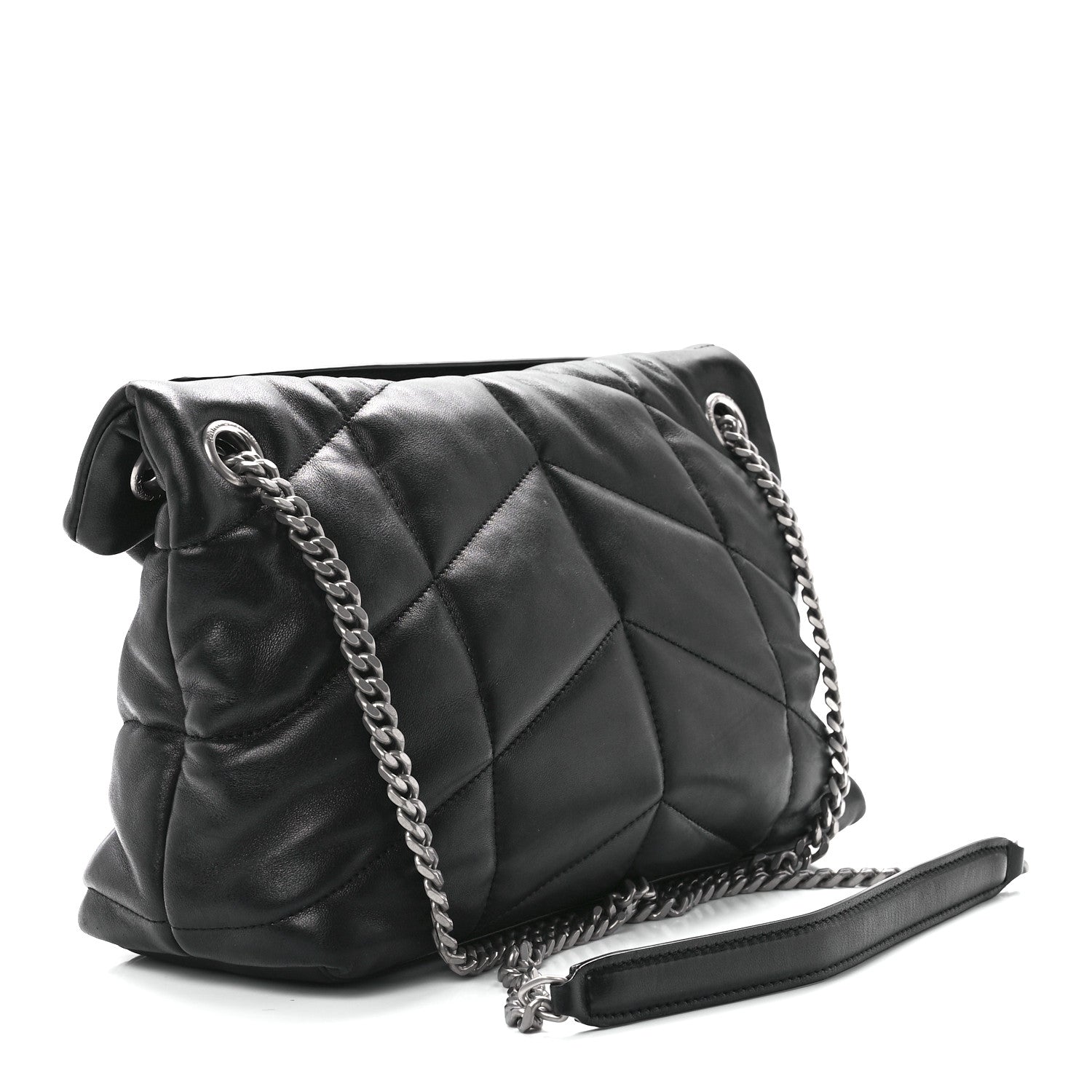 Saint Laurent Lambskin Quilted Small Loulou Puffer Monogram Chain Satchel Black 3 of 12