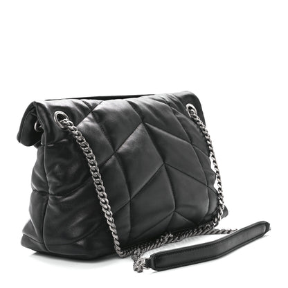 Saint Laurent Lambskin Quilted Small Loulou Puffer Monogram Chain Satchel Black 3 of 12