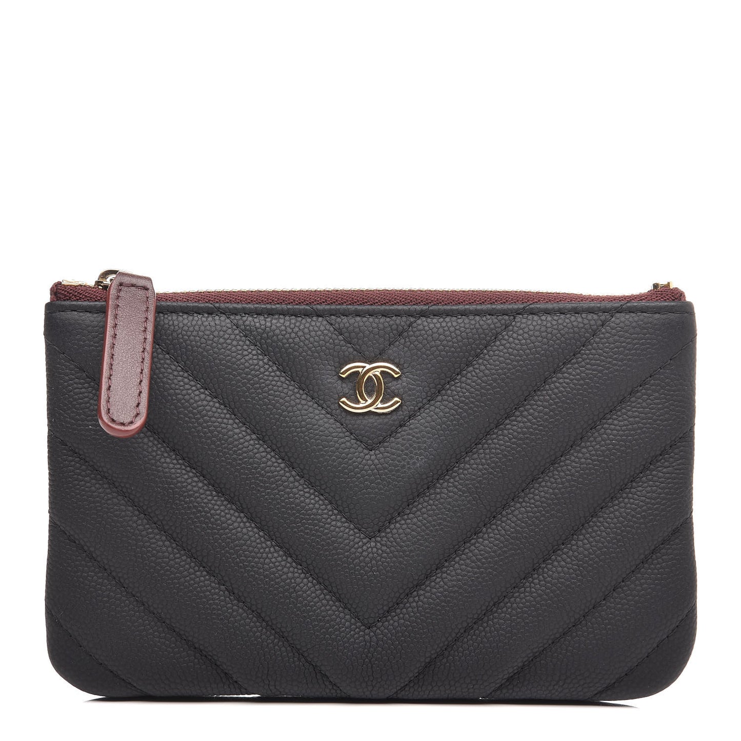 Caviar Chevron Quilted Small Cosmetic Case Black