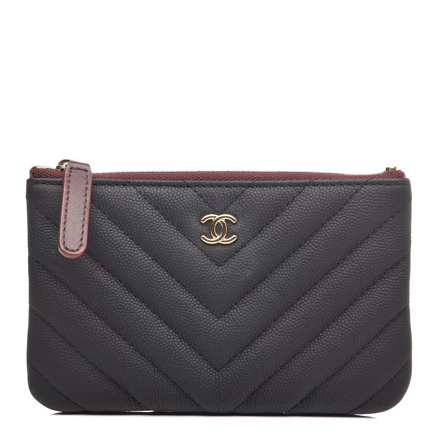 Chanel Caviar Chevron Quilted Small Cosmetic Case Black 1 of 10