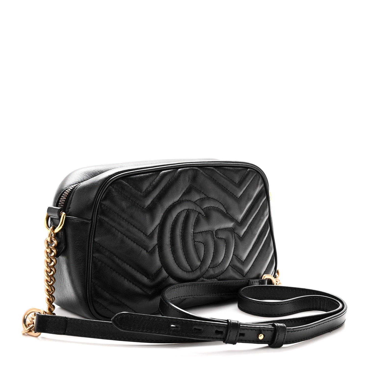 Gucci Calfskin Matelasse Small GG Marmont Chain Shoulder Bag Black 3 of 10
