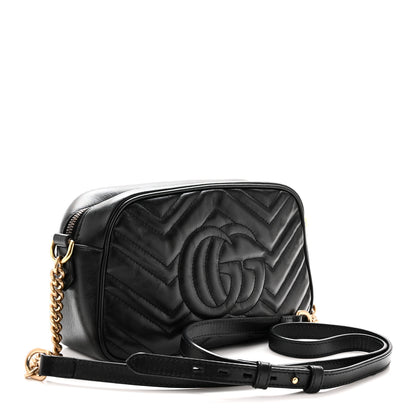 Gucci Calfskin Matelasse Small GG Marmont Chain Shoulder Bag Black 3 of 10