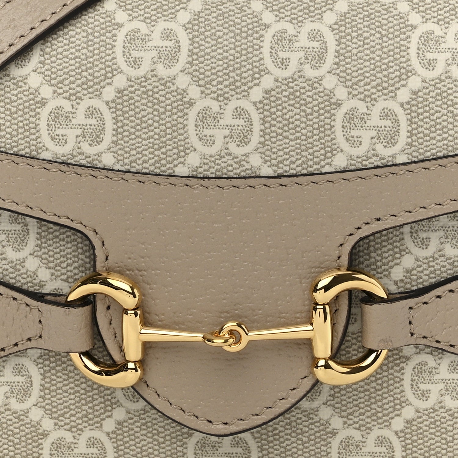 Gucci GG Supreme Monogram Textured Dollar Calfskin Mini Horsebit 1955 Shoulder Bag Beige Mystic White Oatmeal 8 of 10