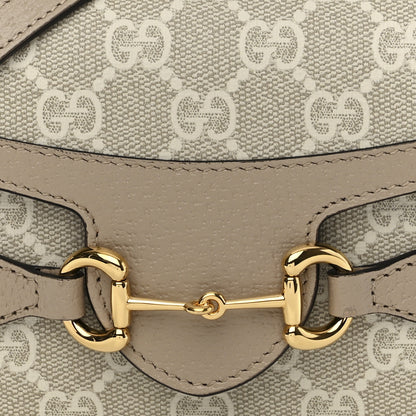 Gucci GG Supreme Monogram Textured Dollar Calfskin Mini Horsebit 1955 Shoulder Bag Beige Mystic White Oatmeal 8 of 10