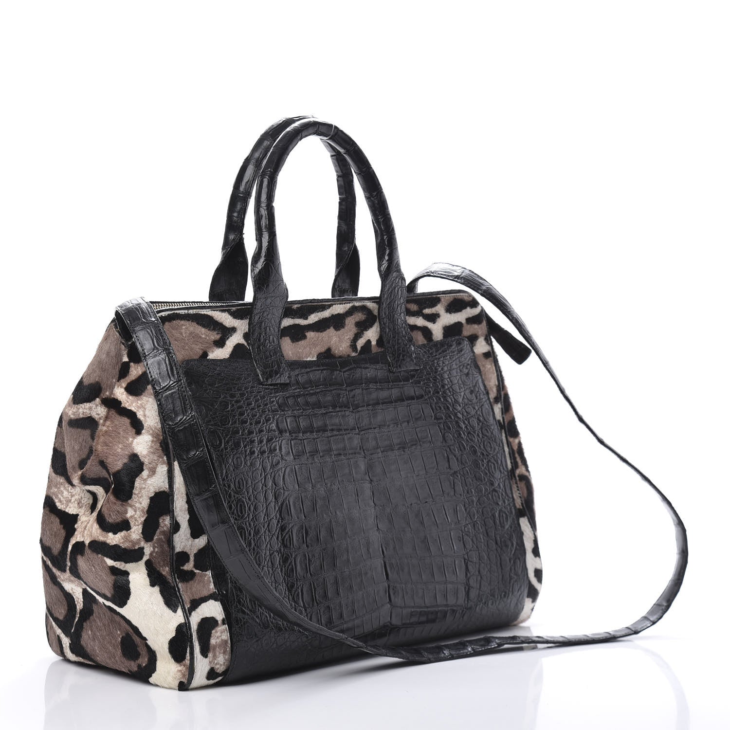Nancy Gonzalez Crocodile Calf Hair Leopard Print Satchel Black 4 of 16