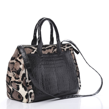 Nancy Gonzalez Crocodile Calf Hair Leopard Print Satchel Black 4 of 16