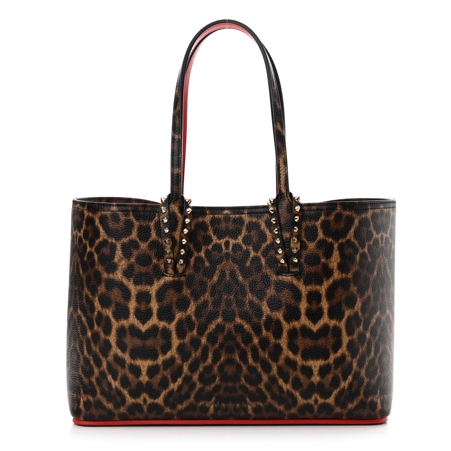 Christian Louboutin Calfskin Leopard Print Spikes Small East West Cabata Tote Brown 1 of 11