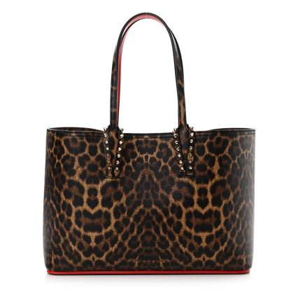 Christian Louboutin Calfskin Leopard Print Spikes Small East West Cabata Tote Brown 1 of 11