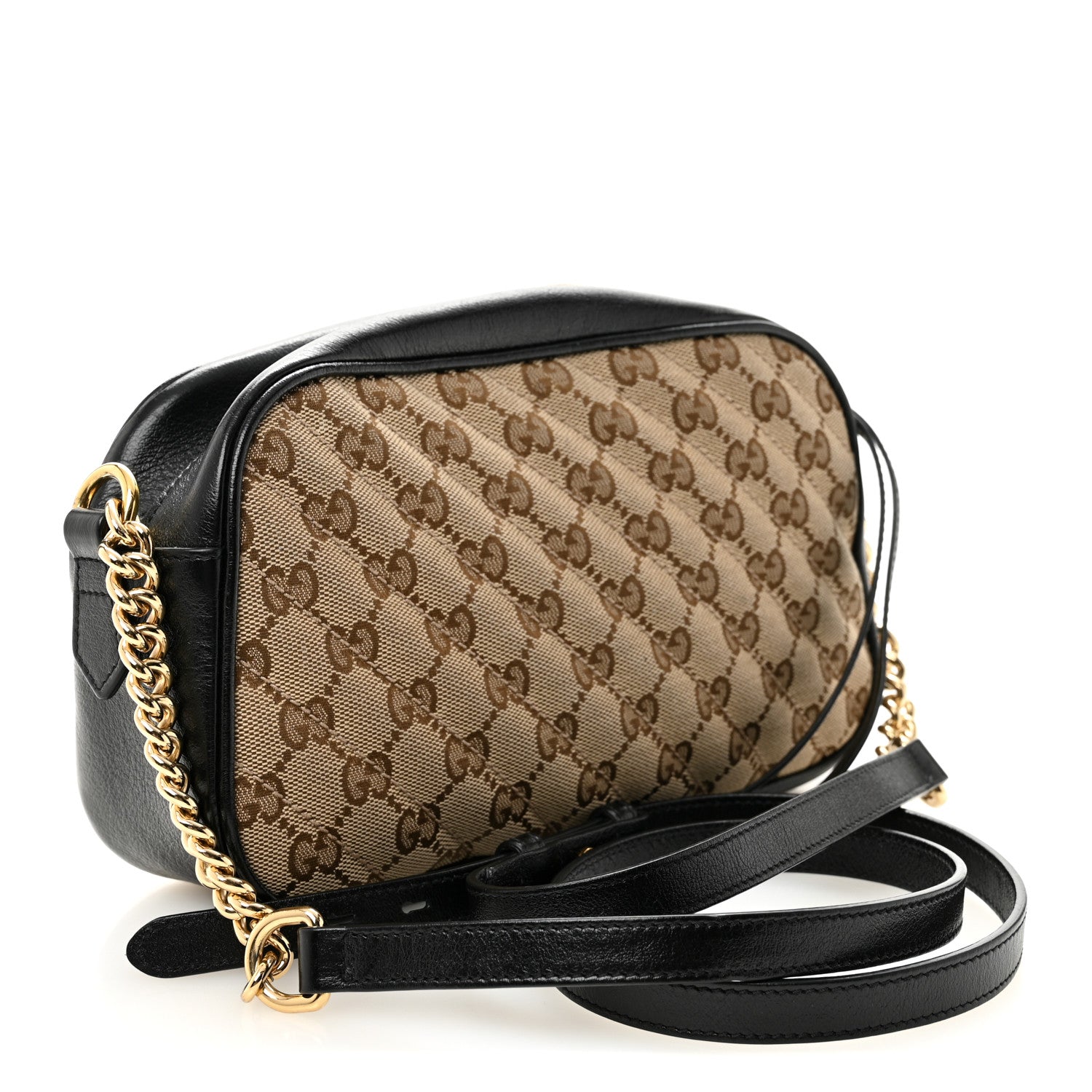 Gucci Monogram Matelasse Diagonal Small GG Marmont Chain Shoulder Bag Beige Black 3 of 11
