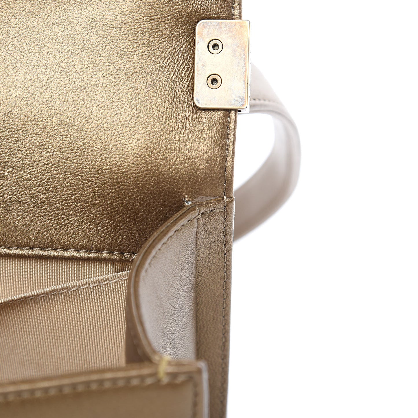 Metallic Calfskin Quilted Small Boy Flap Gold