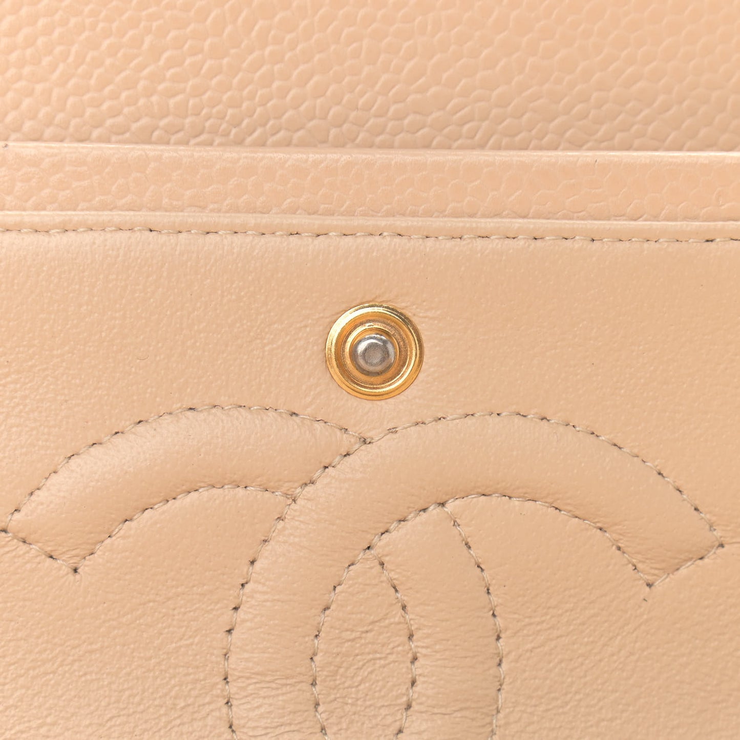 Caviar Quilted Medium Double Flap Beige