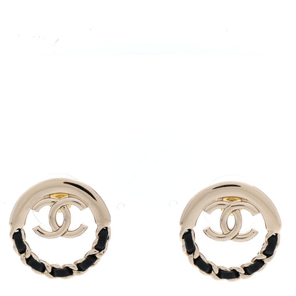 Chanel Lambskin Chain CC Round Earrings Gold Black 1 of 5