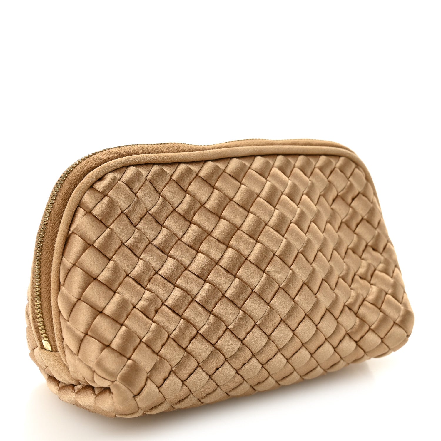 Bottega Veneta Satin Intrecciato Small Cosmetic Pouch Camel 3 of 8