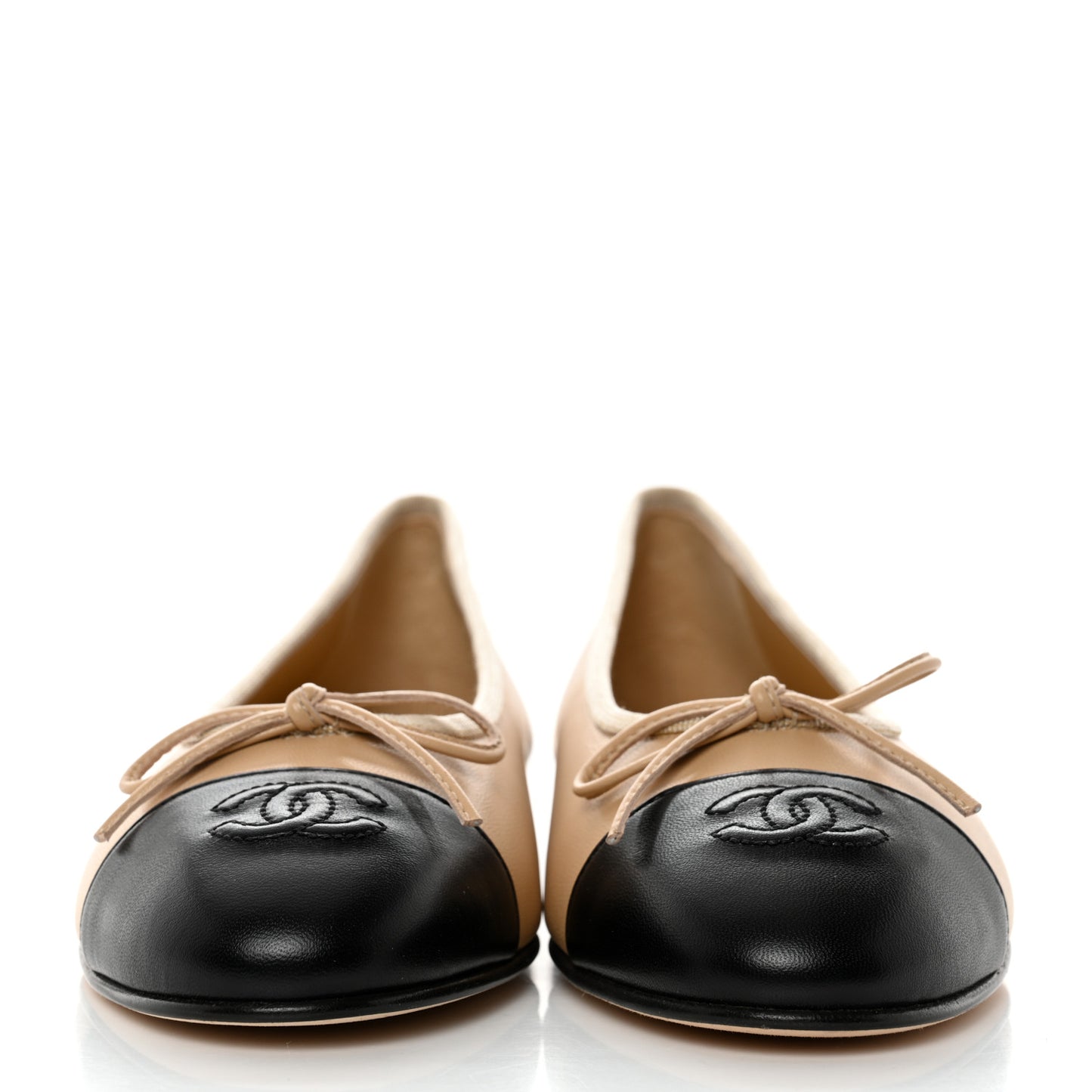 Lambskin Cap Toe CC Ballerina Flats 38 Beige Black