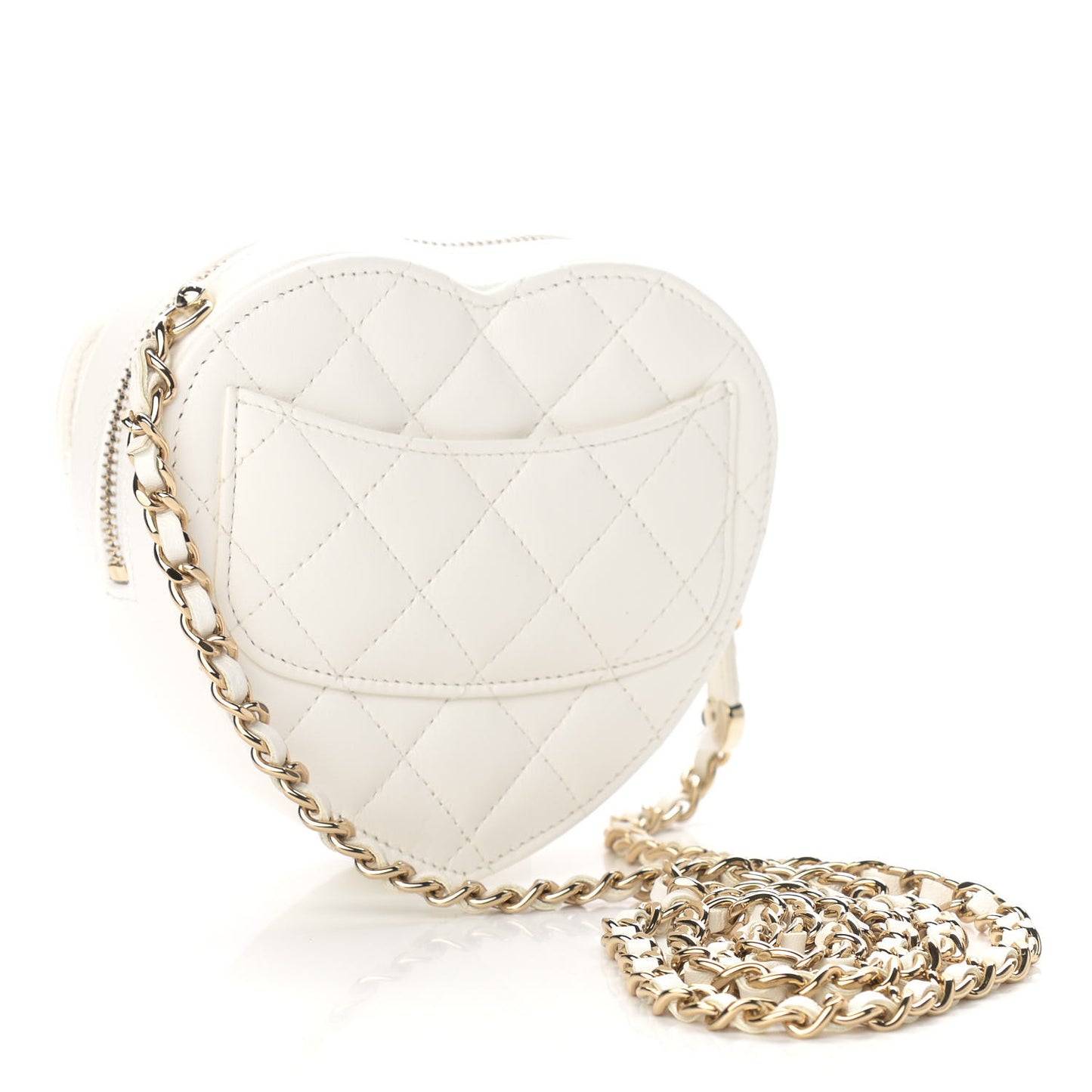 Lambskin Quilted CC In Love Heart Clutch With Chain White