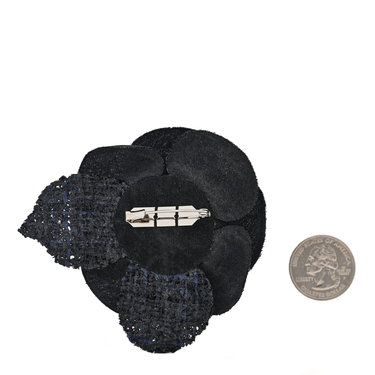 Chanel Tweed Camellia Pin Brooch Black 2 of 3