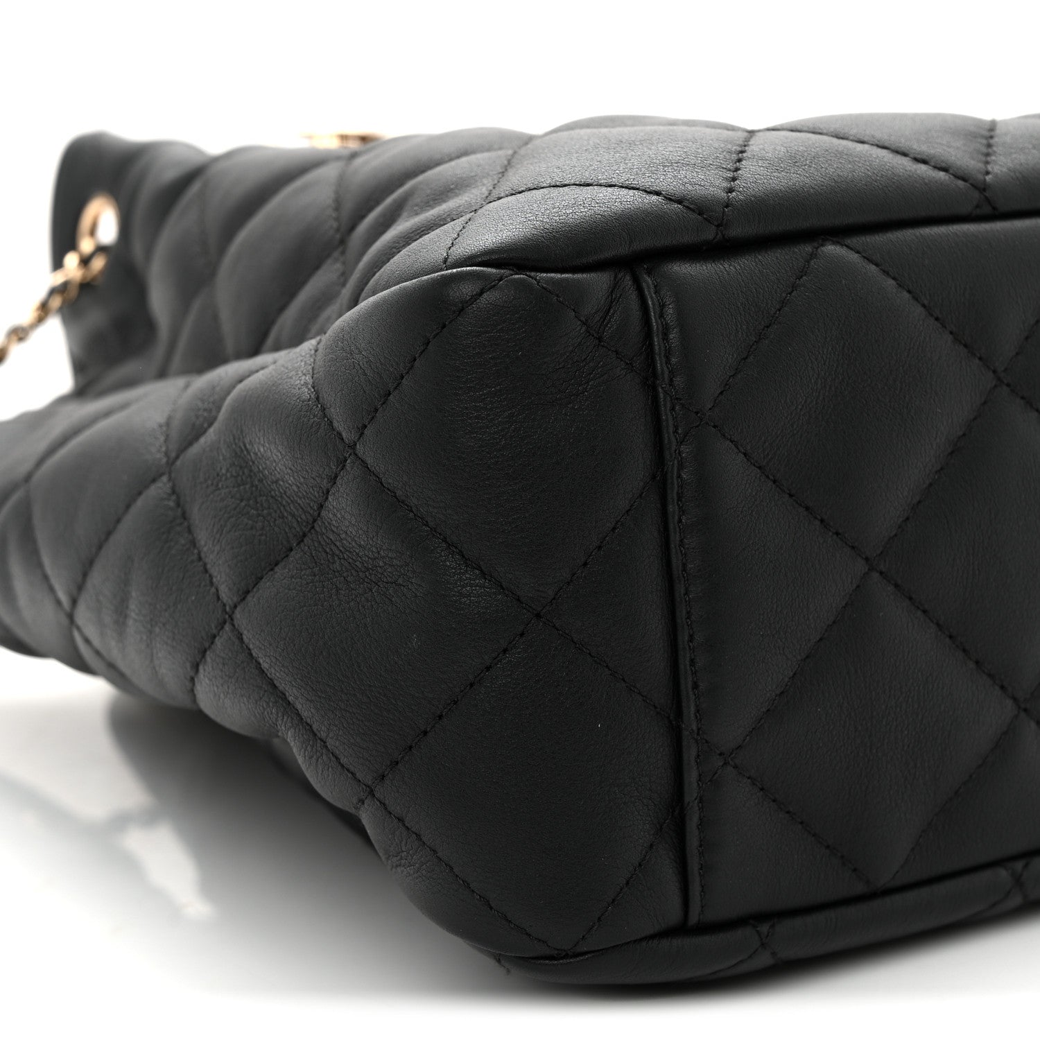 Chanel Goatskin Quilted Chain Drawstring Bag Black 9 of 10