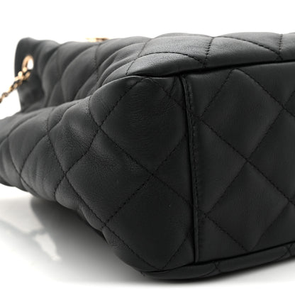 Chanel Goatskin Quilted Chain Drawstring Bag Black 9 of 10