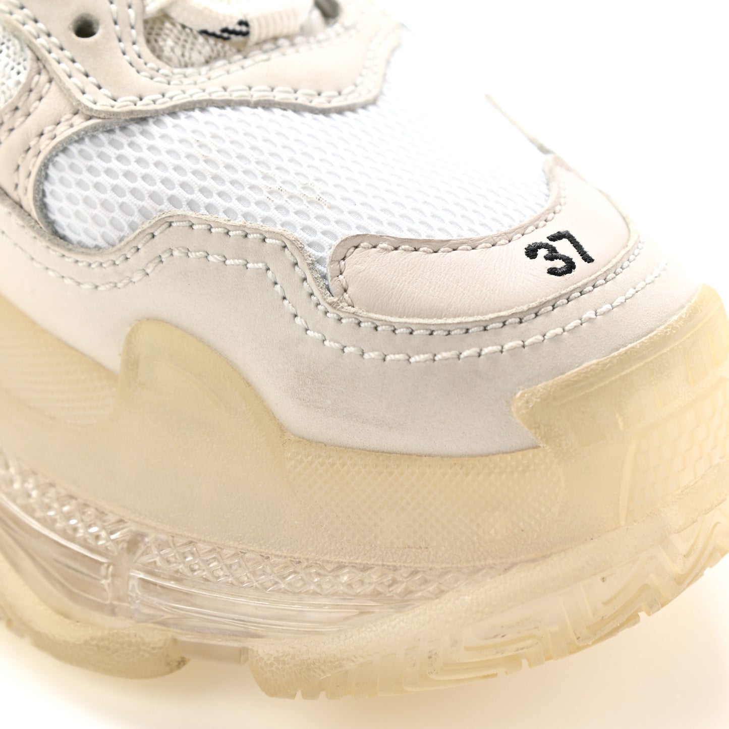 Fabric Mesh Clear Sole Womens Triple S Sneakers 37 White