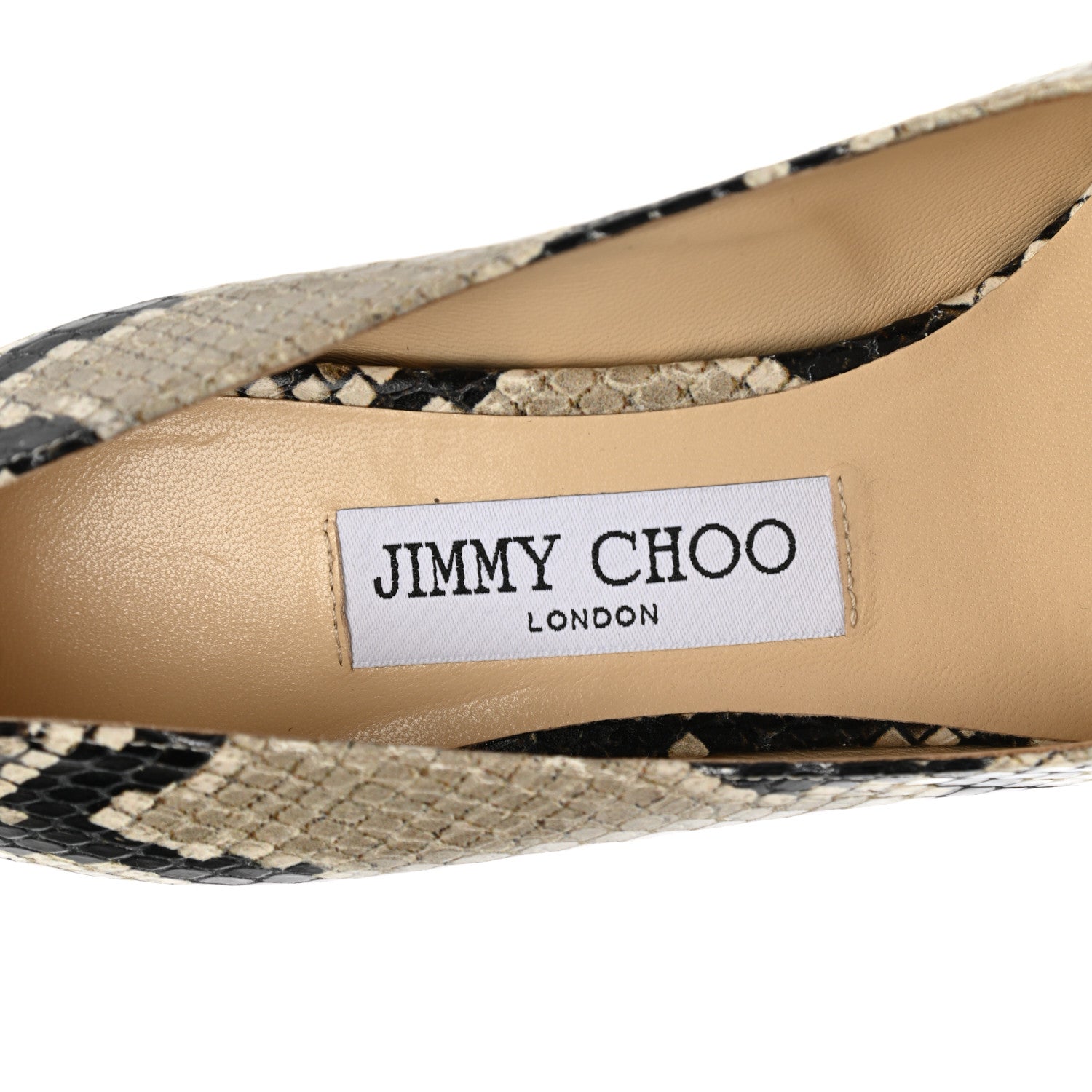 Jimmy Choo Calfskin Snakeskin Embossed Rene 65 Cap Toe Pumps 37.5 Naturel Black 7 of 8
