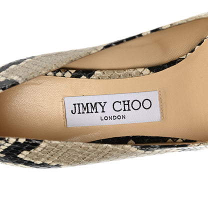 Jimmy Choo Calfskin Snakeskin Embossed Rene 65 Cap Toe Pumps 37.5 Naturel Black 7 of 8
