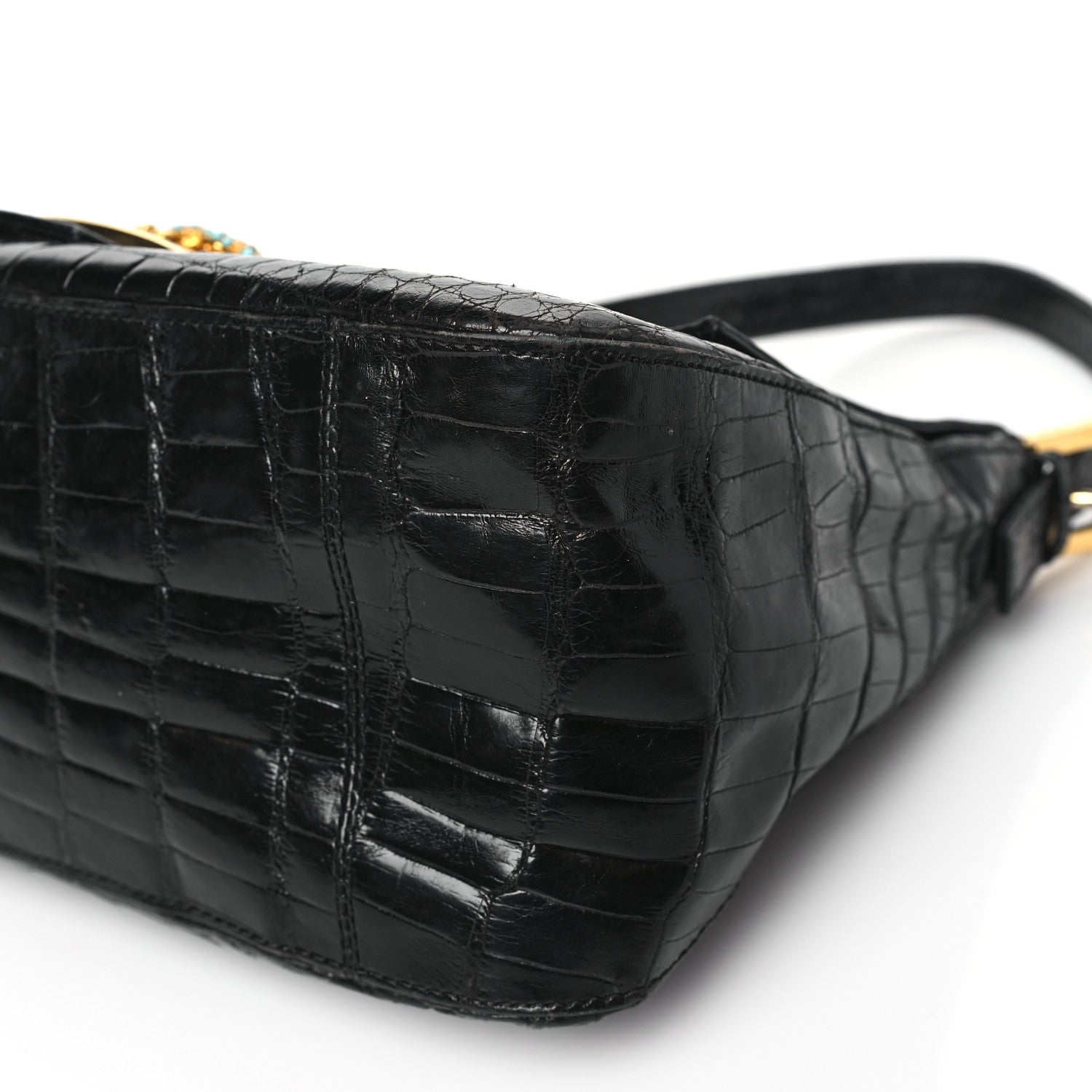 Fendi Crocodile Beaded Gecko Mama Baguette Black 10 of 11