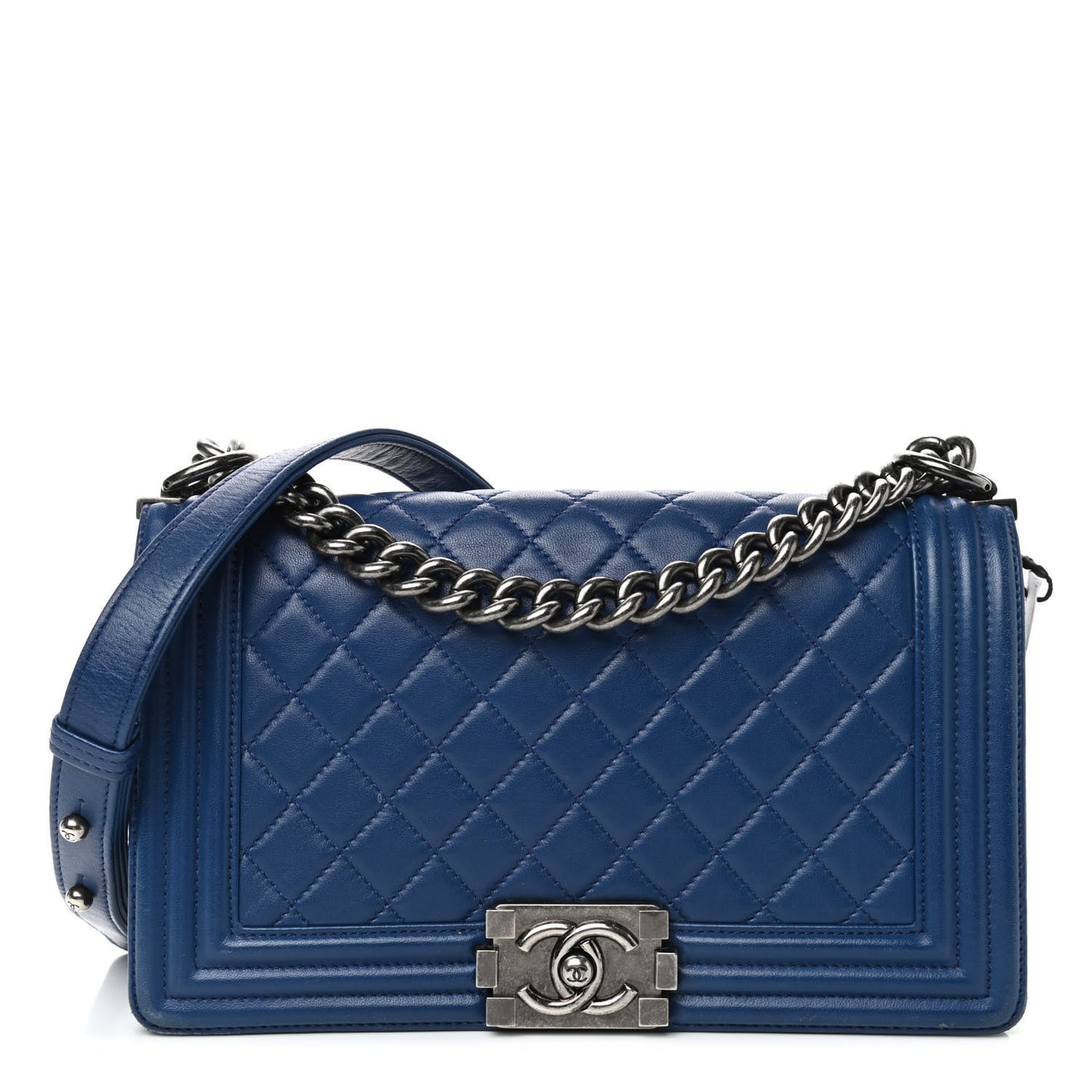 Lambskin Quilted Medium Boy Flap Blue
