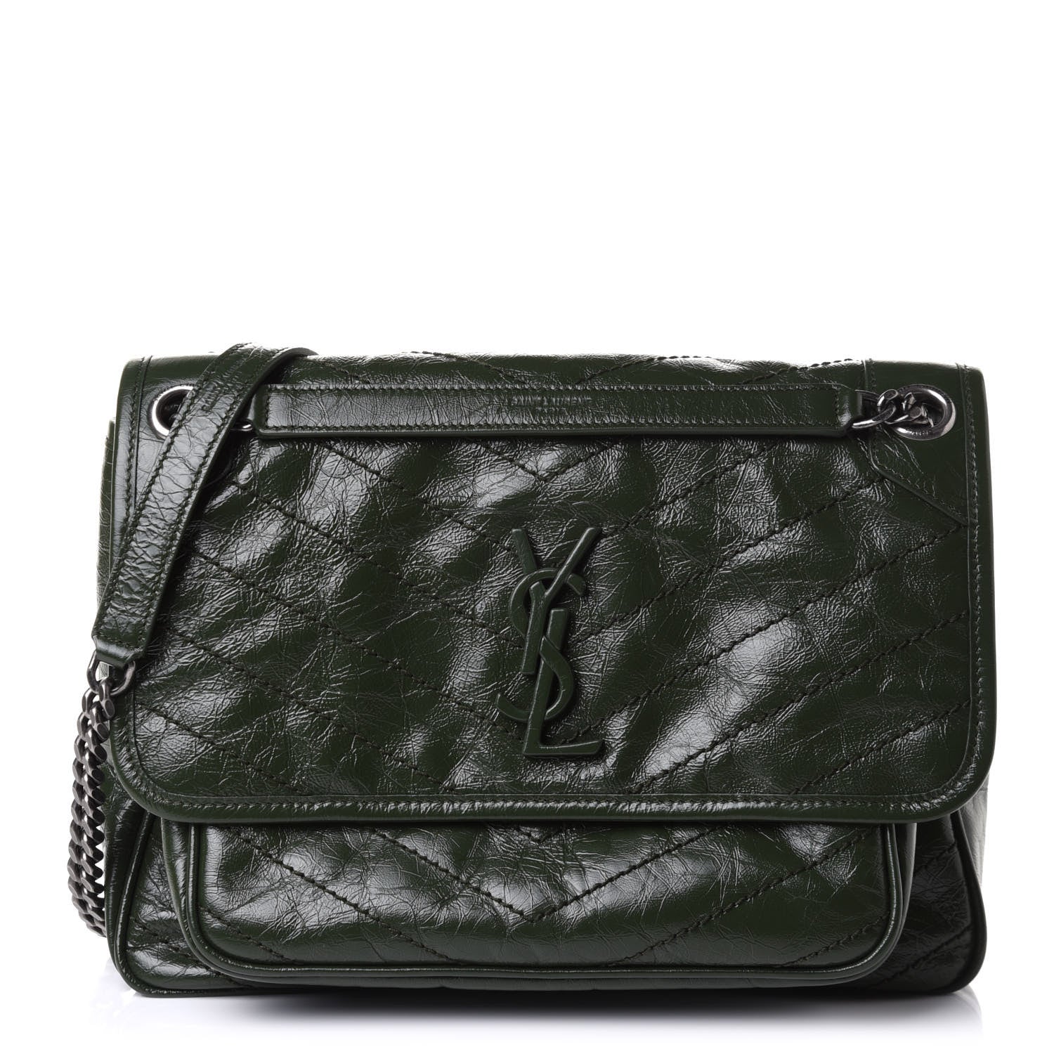 Saint Laurent Crinkled Calfskin Matelasse Monogram Medium Niki Chain Satchel Military Olive 1 of 11